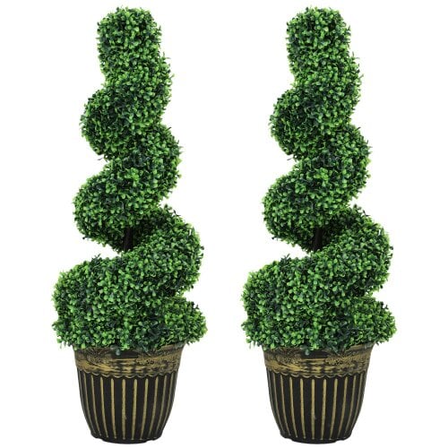 Wyld Haus Kayoyo Set Of 2 Artificial Spiral Boxwood Topiary Trees For Decorative Placement
