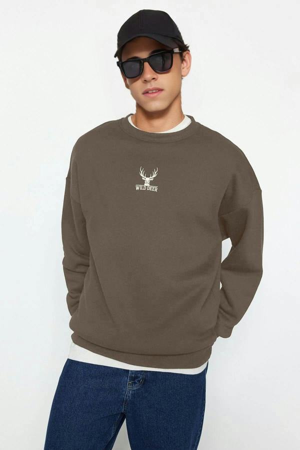 WOVCOR Crew Neck Animal Embroidered Men's Sweatshirt
