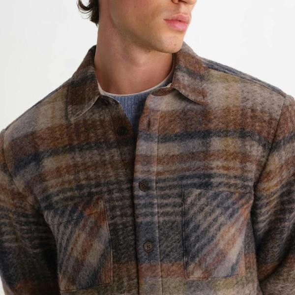 Wax London Whiting Ari Wool Blend Check Overshirt
