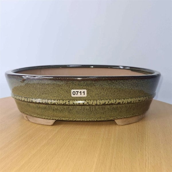 31cm Glazed Bonsai Pot | Oval | 31cm x 24cm x 8cm | Green - Yorkshire Bonsai