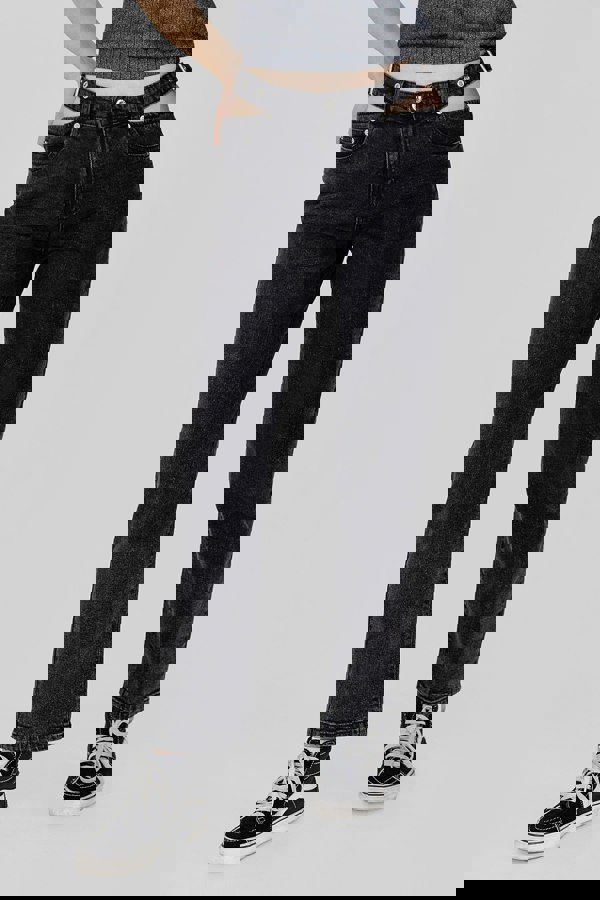 ENORSIA Black Wide-Leg Comfort Jeans With Waist Cut-Outs