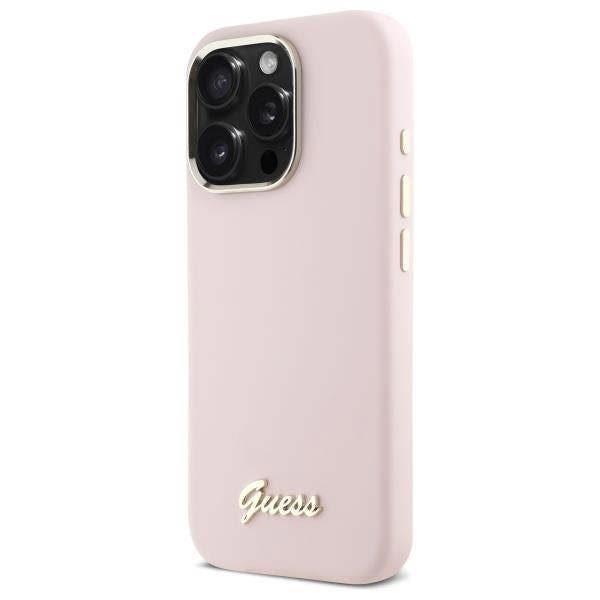 Guess Silicone Script Metal Logo & Frame Case for iPhone 16 Pro Max 6.9" Pink - GUHCP16XSMBSLP