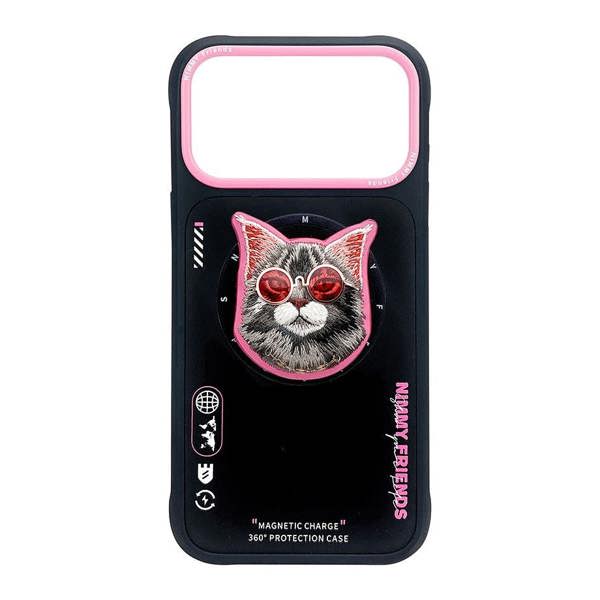 Nimmy Friends Nimmy Glasses Cool Cat Face Case with Detachable MagSafe Grip Stand for iPhone 17 Pro 6.3" Black Pink - N-YJKM-CXZJ-IP17-PRO-018