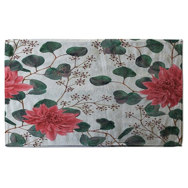 Benjamin Tate Design Red Flowers, Green Leaves (Bath Towel)