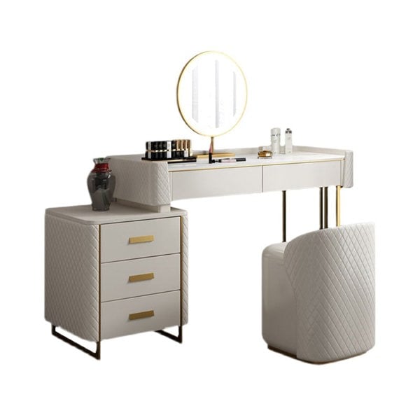 Allurea Dressing Table With LED Mirror, Greyish Cream-Weilai Concept-Weilai Concept