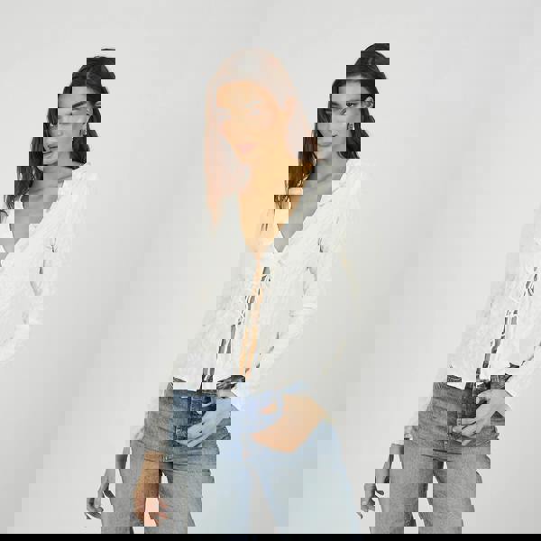 Brave Soul Cream Seersucker Frill Collar Tie Front Blouse - Cream Image 4