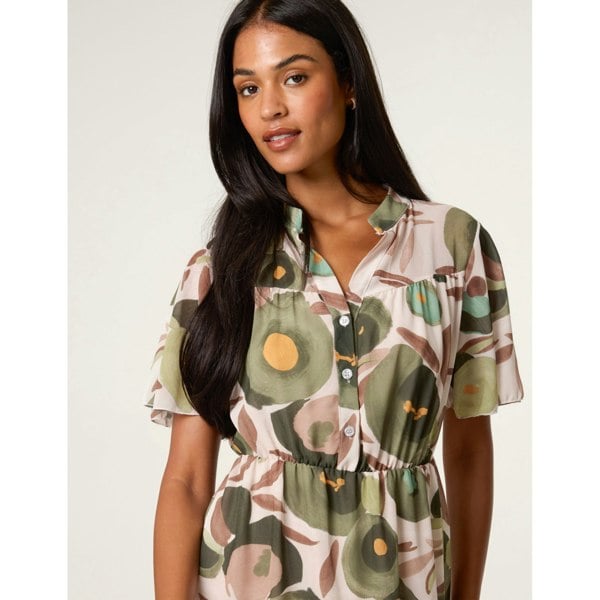 Blue Vanilla Printed Button Up Tiered Short Sleeve Dress