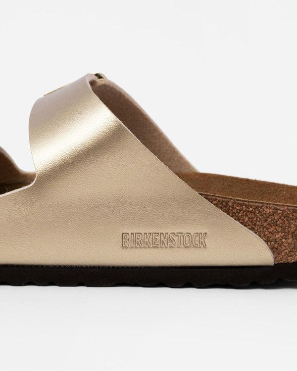 Birkenstock Arizona Birko-Flor Metallic Womens Sandals - Gold - CHO - Designer Womens Sandals