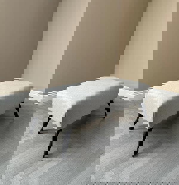 Premium off white creamy stitched design plain lid footstool bench or coffee table - ISTOOLS