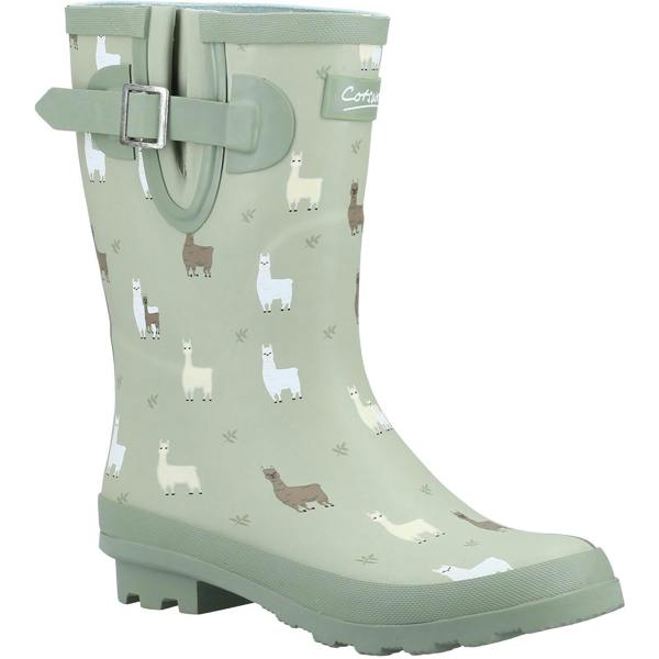 Cotswold Womens Farmyard Alpaca Mid Calf Wellington Boots - Green