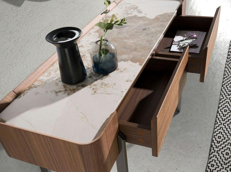 Angel Cerdá Rectangular porcelain marble, walnut and dark metallic steel console table 3254