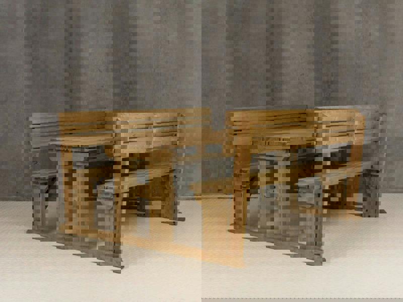 Alders Picnic Table and Benches Set with Backrest – Rustic Finish Wooden Outdoor Dining Set for Gardens and Patios