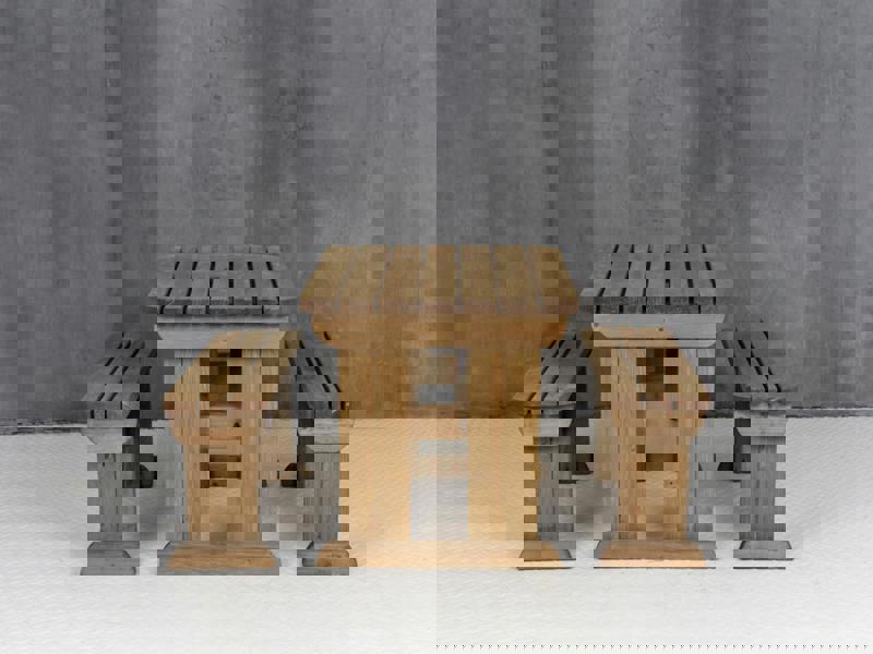 Aspen Rounded Picnic Table and Benches Set - Rustic Finish Wooden Outdoor Dining Set for Gardens and Patios