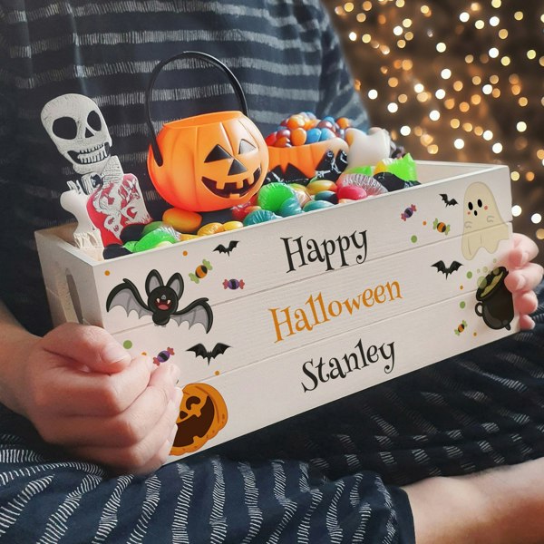 Personalised Memento Company Personalised Halloween Small Wooden Treats Crate