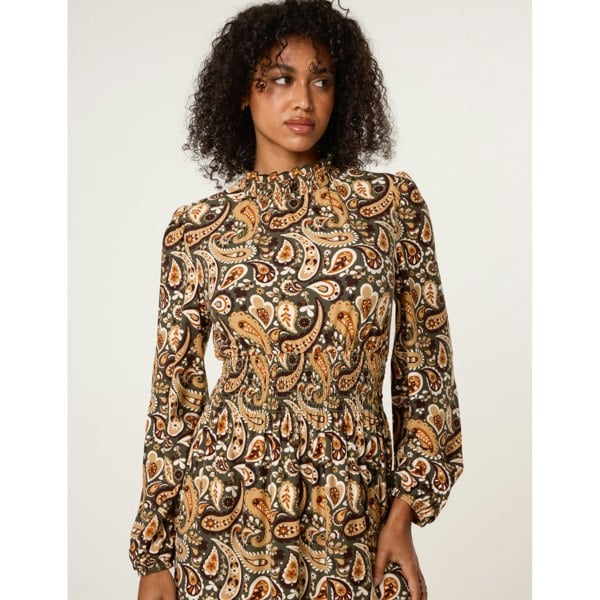 Blue Vanilla Paisley High Neck Shirred Waist Dress