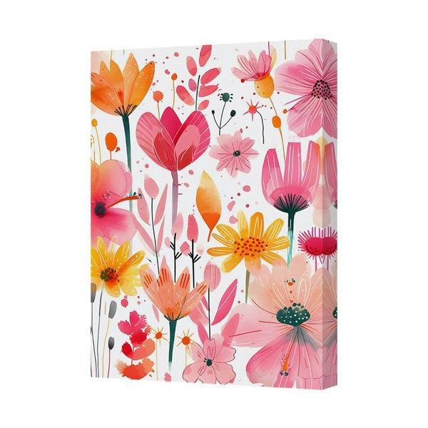 Benjamin Tate Design Handmade Contemporary Floral Canvas Art Print On Deep Wood Frame