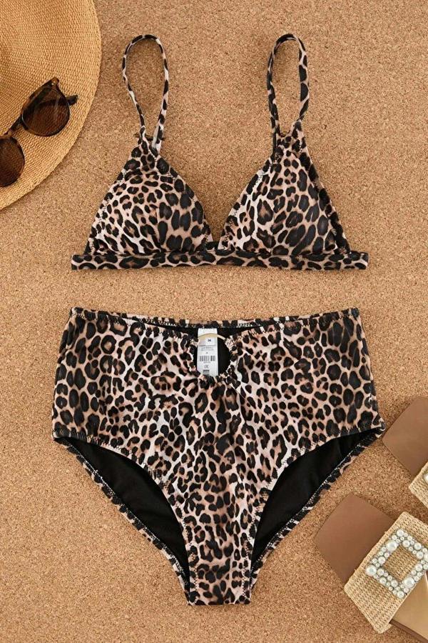 WOVCOR Leopard Print Triangle Covered Bikini Top