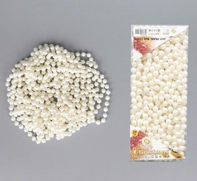 24ft Pearl Shiny Christmas Bead Chain Metallic Garland for Trees, Wreaths and Festive Displays image 1