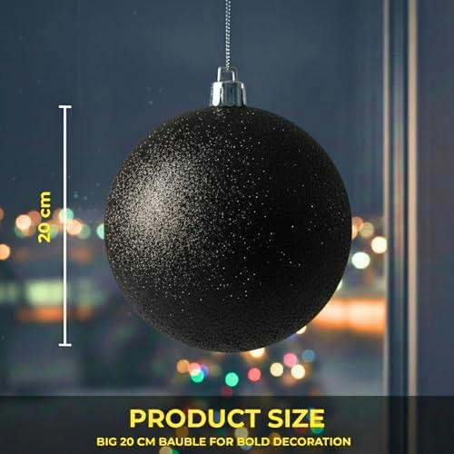 2cm Black Glitter Christmas Bauble for Tree and Home Decor, Shimmering PVC Festive Hanging Ornament image 7