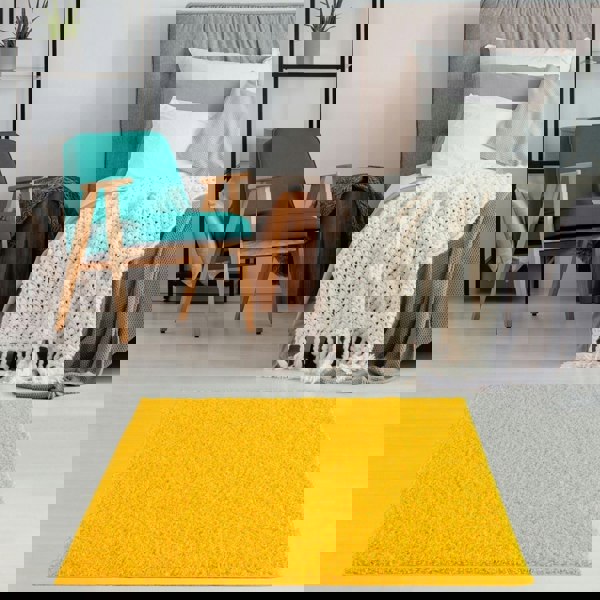 Shaggy Rug Plain Yellow high quality, non-shedding