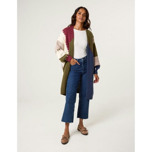 Blue Vanilla Blanket Stitch Detailed Colourblock Cardigan