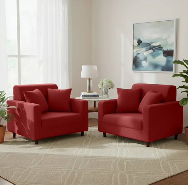 Anyseat 1 Seater Sofa Cover Plain Wine Red Style and Protection For Living Room Sofa Chair Elastic Stretchable Slipcover