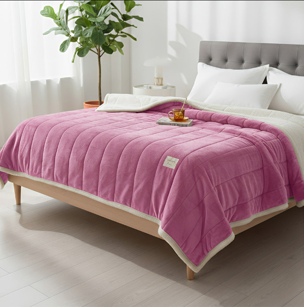 Anycozy Blanket Light Pink Coral Fleece Autumn Winter Warm 3 Layers Thicken Flannel Soft Comfortable Warmth Quilts Washable 120x200cm