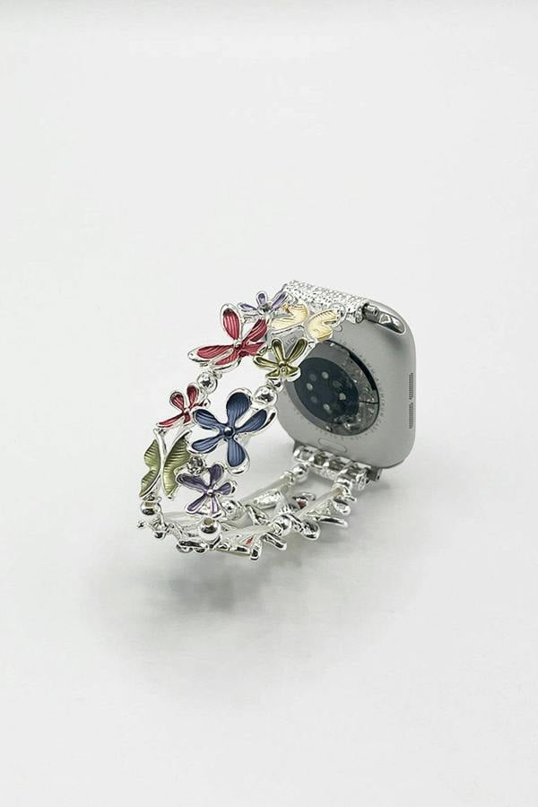SVNX Apple Watch Strap with Flowers in Silver