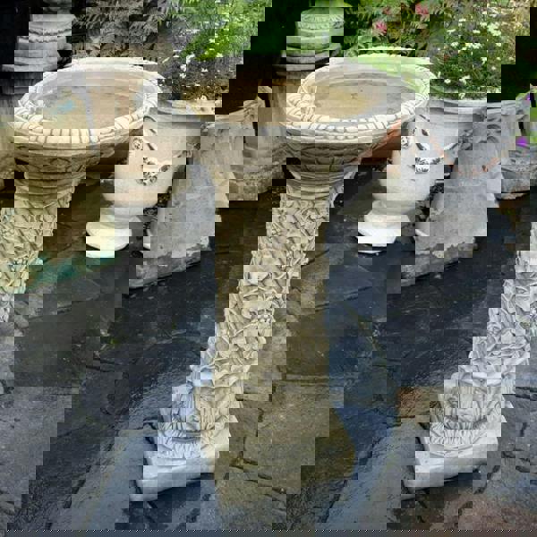 Large Stone Cast 'Bacchus' Design Birdbath