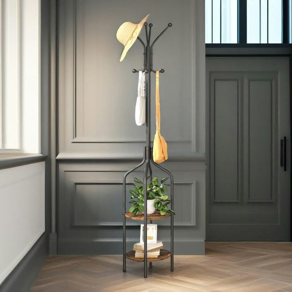 Rafaelo Mobilia Coat Stand with 2 Shelves and 8 Hooks