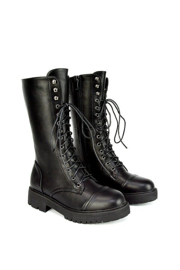 XY LONDON Mid-Calf Combat Heeled Ankle Boots