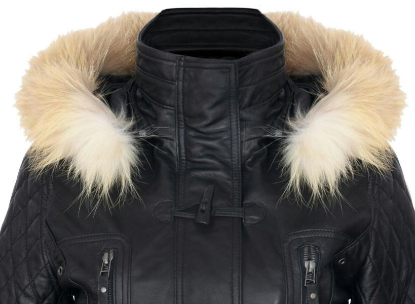 Womens Quilted Leather Hooded Parka Jacket-Northampton - Upperclass Fashions 