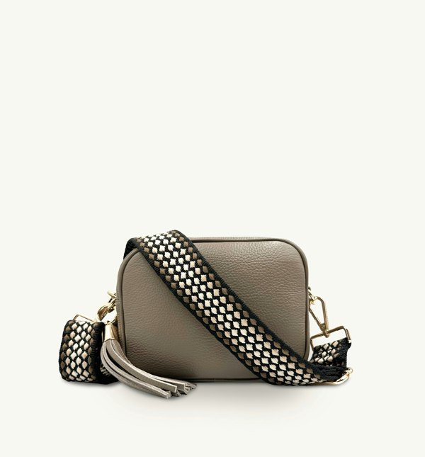 Apatchy London The Tassel Latte Leather Crossbody Bag With Cappuccino Dots Strap