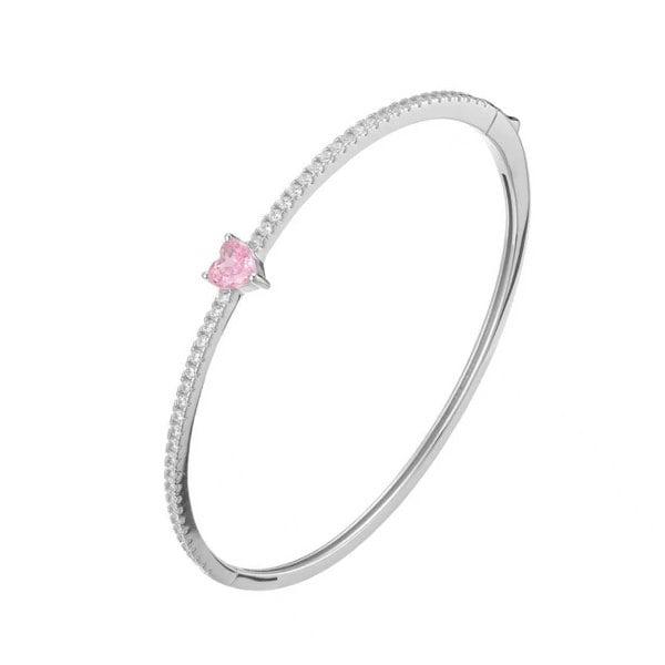 Lioness by TF Amora Pink Heart Bracelet -  Rhodium-Plated Solid S925, Sterling Silver