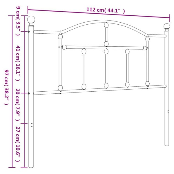 Berkfield Metal Headboard Black 107 cm