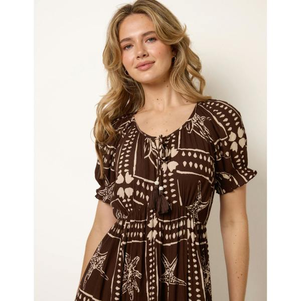 Blue Vanilla Starfish Print Tie Front Maxi Dress