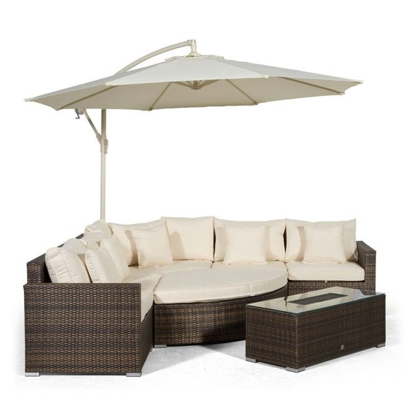 Giardino Santorini L Shape Modular 5 Seat Rattan Corner Sofa Set With Daybed Ottoman & Large Drinks Cooler Coffee Table