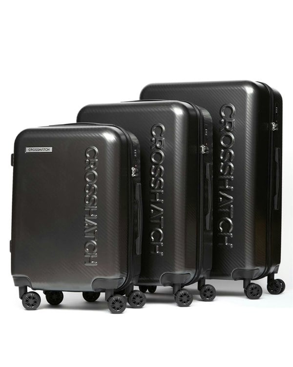 Crosshatch Escapade Embossed Suitcase 3pk Charcoal