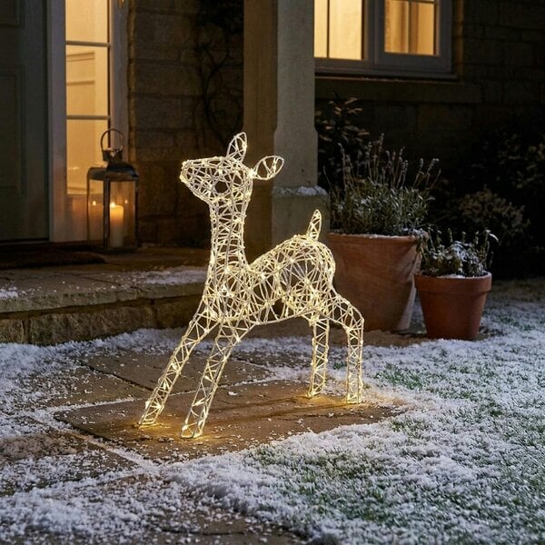 Garden Greatness Twinkling Lit White Metal Baby Deer