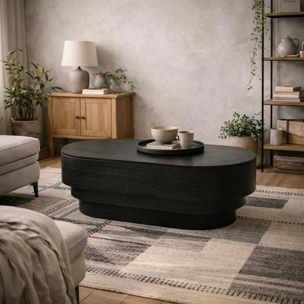 Wyld Haus Mayfair Black Wooden Oval Coffee Table