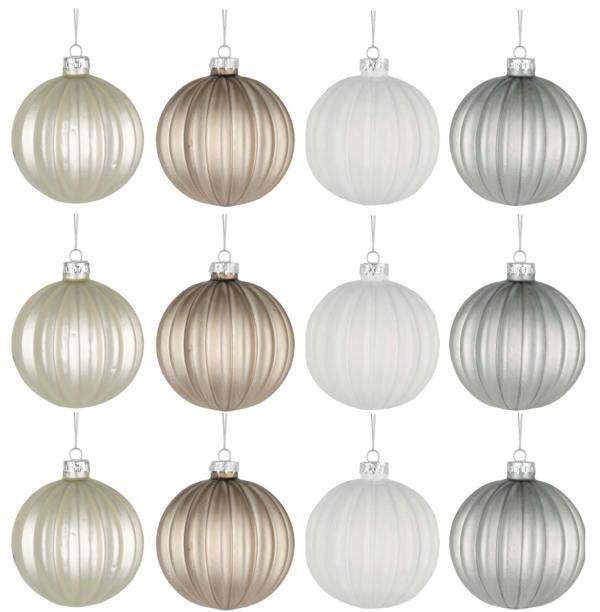 8cm Glass Christmas Baubles 12 Pack in Pearl Champagne, White and Silver with 4 Designs image 6