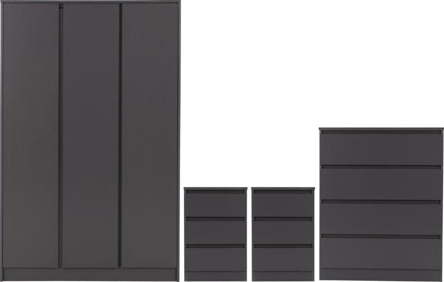 Seconique Malvern 4 Piece Bedroom Set with 3 Door Triple Wardrobe
