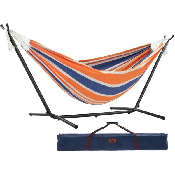 Vivere Double Cotton Hammock with Stand (280cm) - Orange Punch