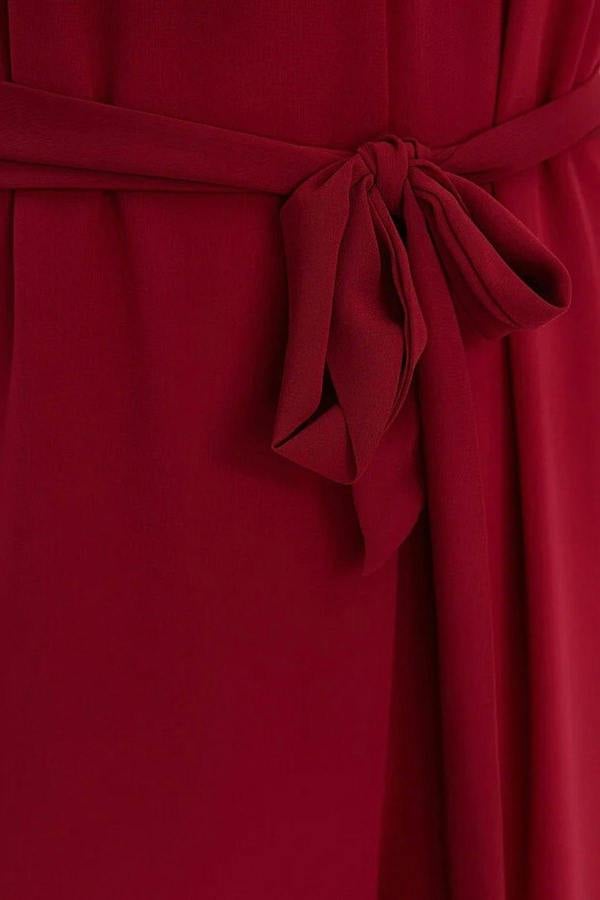 WOVCOR Belted Maxi Chiffon Lined Woven Jumpsuit