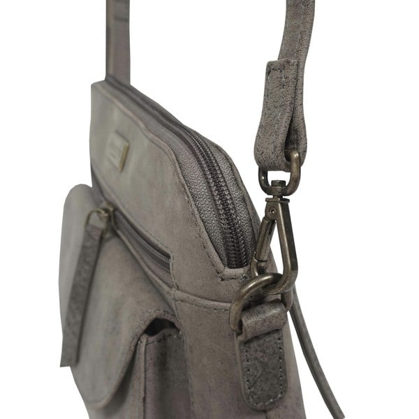 Assots London 'JEAN' Grey Distressed Real Leather Crossbody Bag