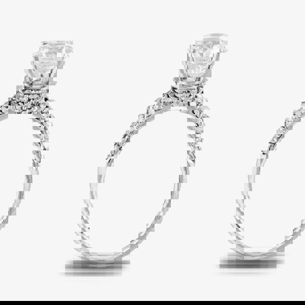 Starbright Silver Four Claw Round Cubic Zirconia Pavé Shouldered Ring R6285 3A