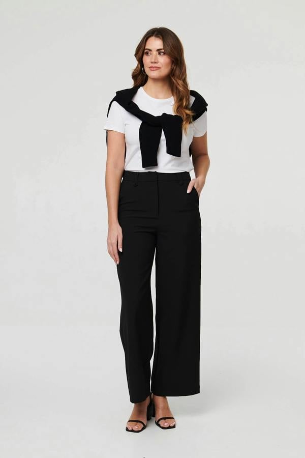 Black | High Waist Wide Leg Smart Trousers