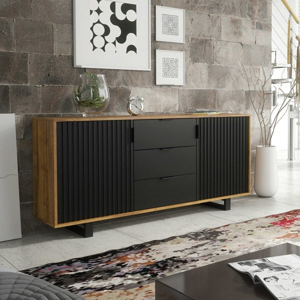 Mex Furniture Milled Stylish 140 cm Sideboard - Slatted Doors, Drawers, Modern and Elegant Design