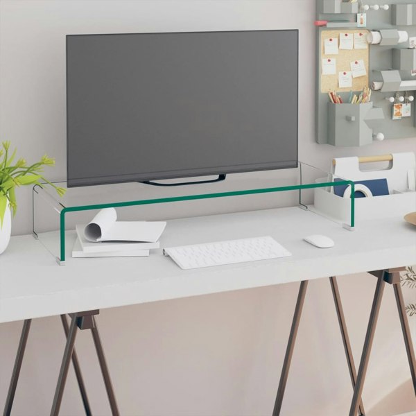 Berkfield TV Stand/Monitor Riser Glass Clear 80x30x13 cm