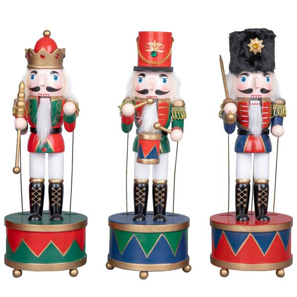 30cm Wooden Musical Nutcracker Soldier Christmas Ornament, Hand Painted Festive Table and Tree Decoration image 3